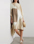 Beige & White Soft Satin Silk Kaftan Closure View